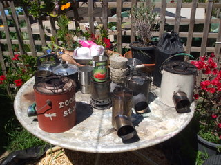 A selection of rocket and other solid fuel stoves