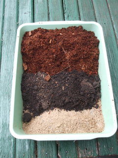 Top to Bottom - cocopeat; compost; coarse sand