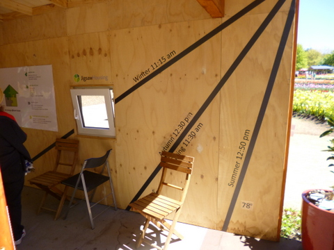 Inside the mock-up solar house showing sun angles