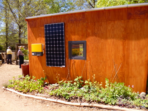 Outside of the mock up house showing Double glazed Window and solar panel