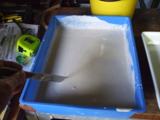 The plaster slurry poured into the outer mould