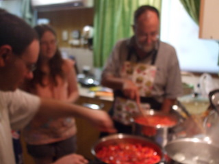 Younger daughter, her husband and I having fun cooking