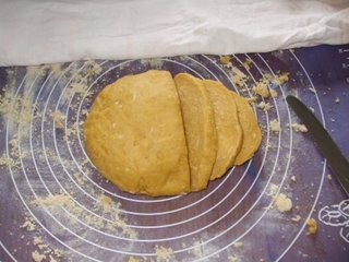 One centimetre cuts in the dough