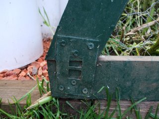 Corner showing bracket used to attach A-Frame to base